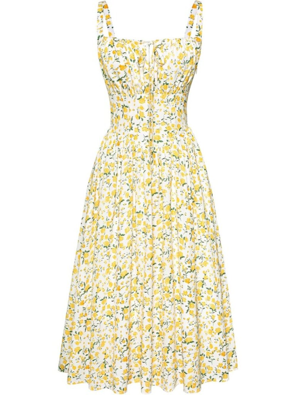 〽️women White Yellow Floral closed Square Neck Garden Daily Events Corset Dress
